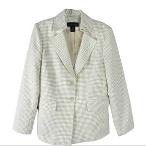 Vintage cream tan houndstooth preppy light academia blazer jacket 12